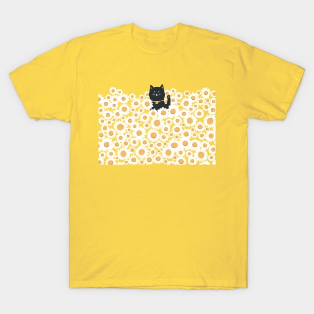 Annyeong Hello meow and sun flowers T-Shirt by Chewbarber